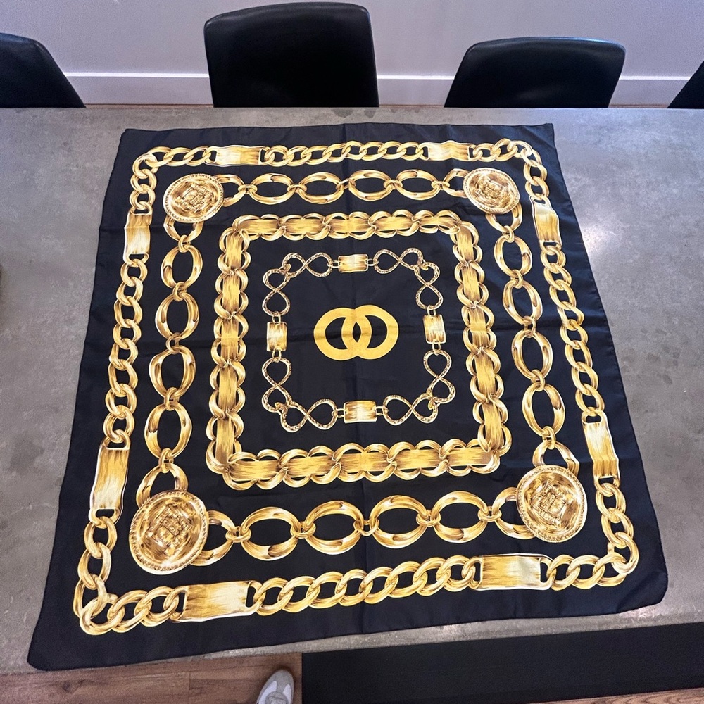Black and Gold Chain Print Scarf